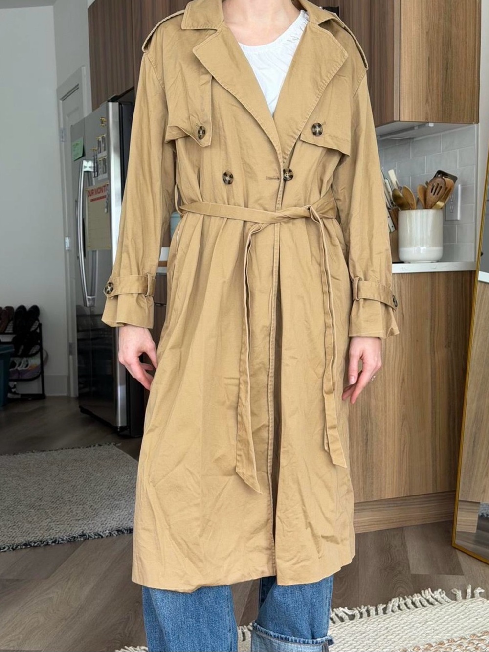 FAVORITE DAUGHTER Classic Khaki Trench Coat with Belt - Picture 1 of 5